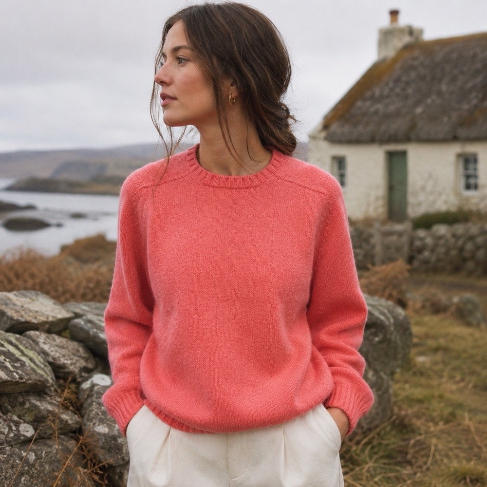 VTG Pringle of Scotland Sweater Unisex Coral Knit Size Large 80s Cozy Winter